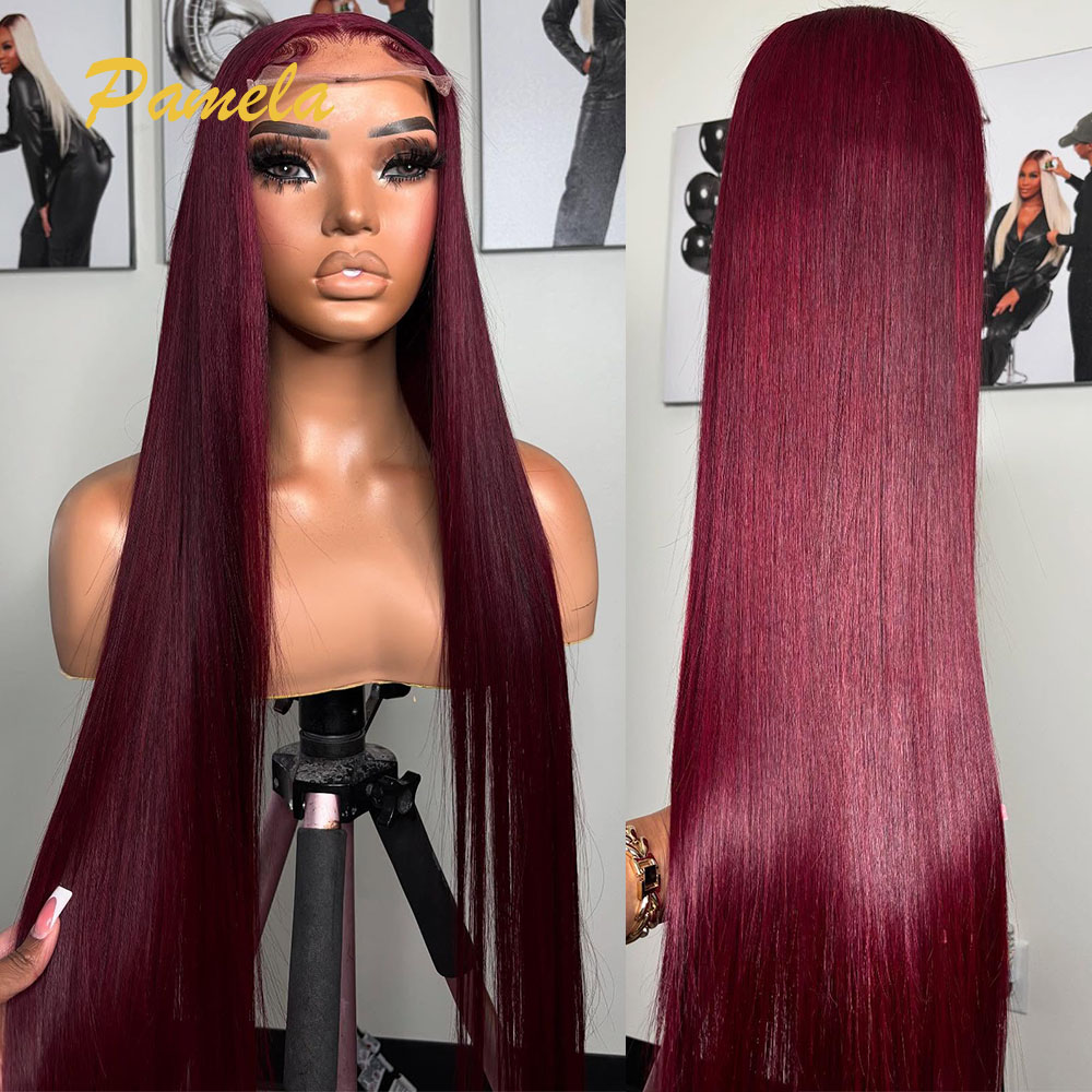 Lace Front Wig - Super Double Drawn Burgundy สี Glueless