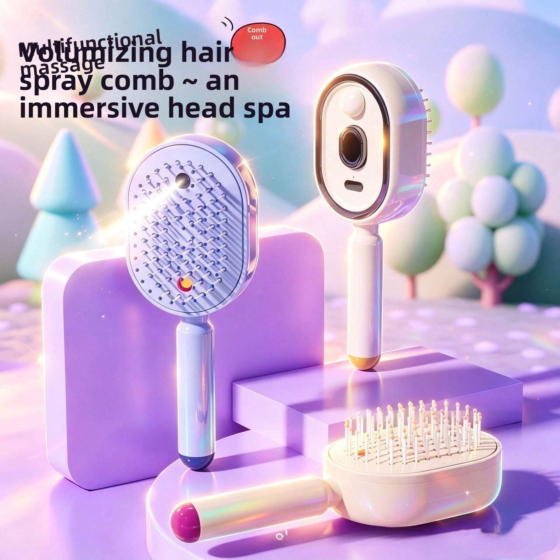 Hair Care Is Self Care - หวีนวดไฟฟ้าพร้อมระบบพ่นน้ำมันหอมระเหย หวีทำความสะอาดตัวเอง ป้องกันไฟฟ้าสถิต หวีจัดแต่งทรงผมให้เรียบลื่น หวีนวดไฟฟ้า หวีนวดหนังศีรษะ