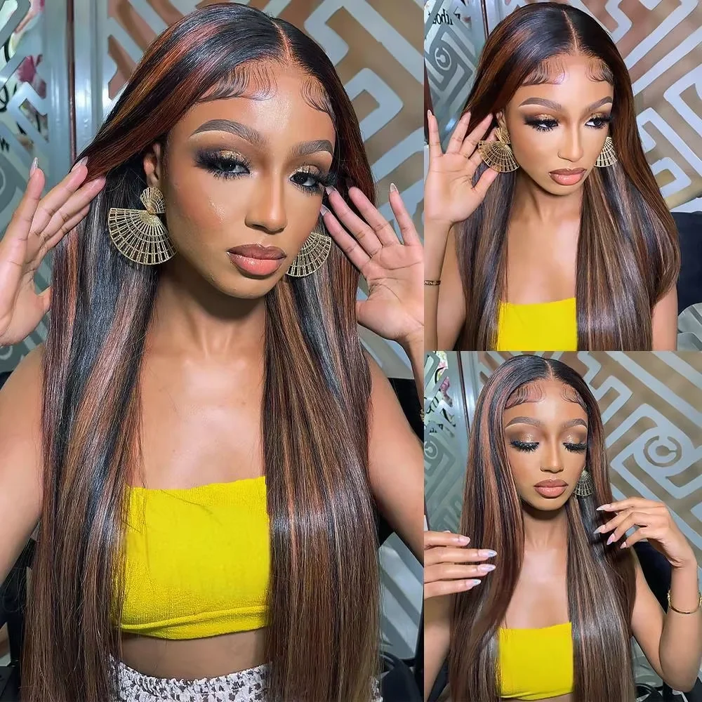 Lace Front Wig - วิกผมลูกไม้โปร่งใสสีไฮไลท์ FB/30 ความหนาแน่น 200 13x6 ผมตรงแท้