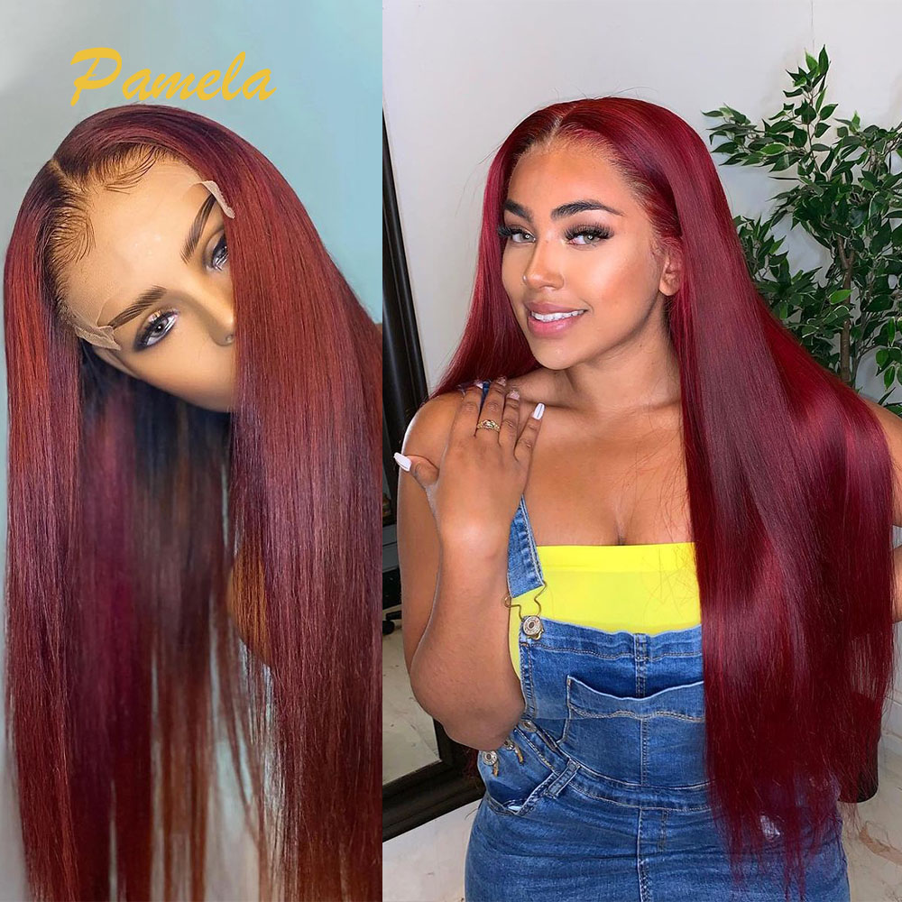 Super Double Drawn Burgundy สี - Lace Front Wig บทวิจารณ์และราคา